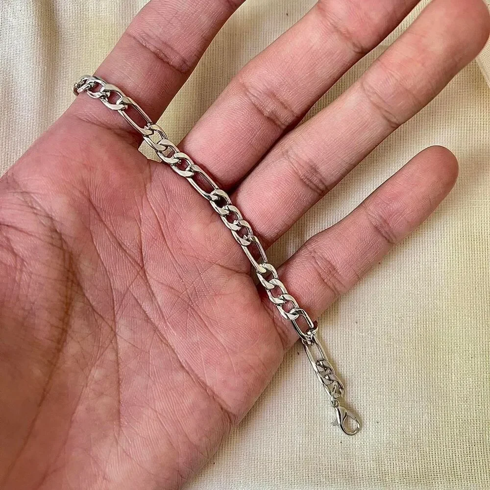 y2k silver figaro link stainless steel chain bracelet